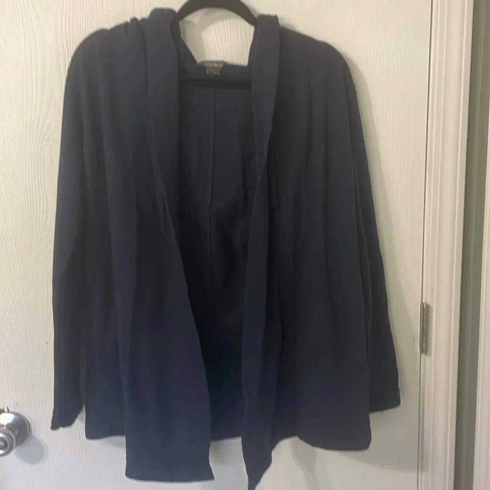 Eddie Bauer navy sweater cardigan with pockets and hood oversized size small